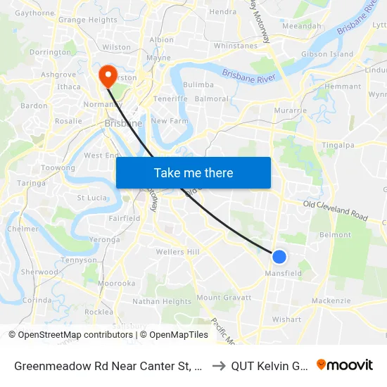 Greenmeadow Rd Near Canter St, Stop 63 to QUT Kelvin Grove map