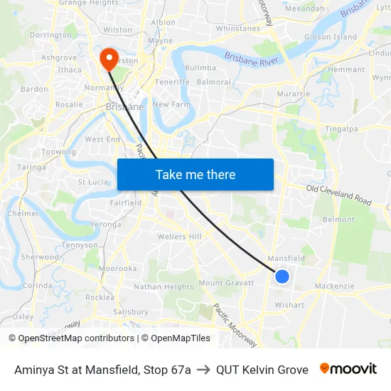 Aminya St at Mansfield, Stop 67a to QUT Kelvin Grove map