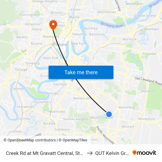 Creek Rd at Mt Gravatt Central, Stop 38 to QUT Kelvin Grove map