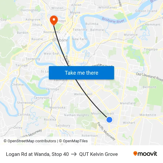 Logan Rd at Wanda, Stop 40 to QUT Kelvin Grove map
