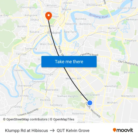 Klumpp Rd at Hibiscus to QUT Kelvin Grove map