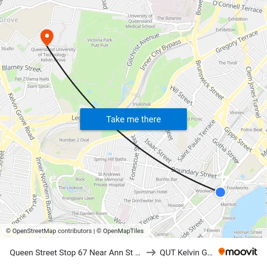 Queen Street Stop 67 Near Ann St (Orient) to QUT Kelvin Grove map