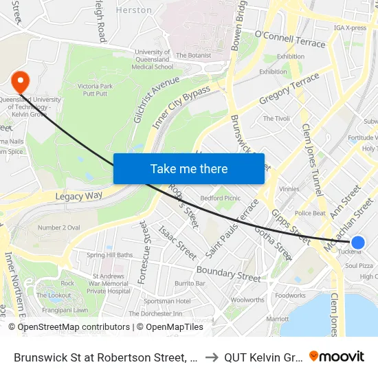 Brunswick St at Robertson Street, Stop 5 to QUT Kelvin Grove map