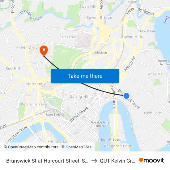 Brunswick St at Harcourt Street, Stop 6 to QUT Kelvin Grove map