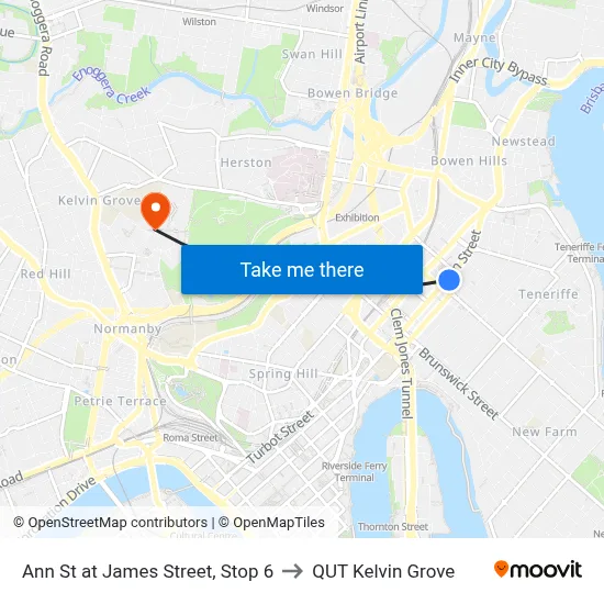 Ann St at James Street, Stop 6 to QUT Kelvin Grove map
