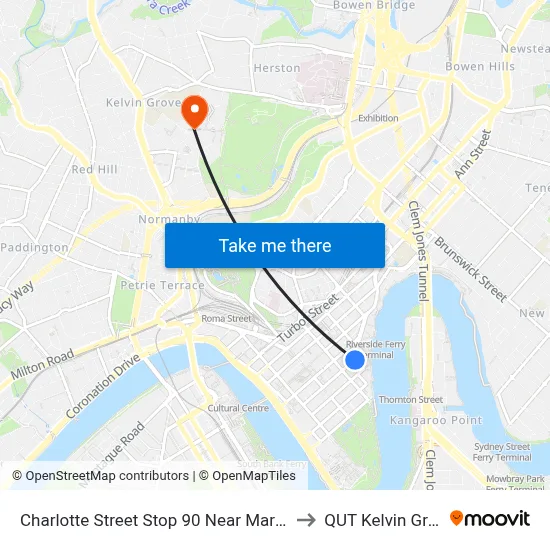 Charlotte Street Stop 90 Near Market St to QUT Kelvin Grove map