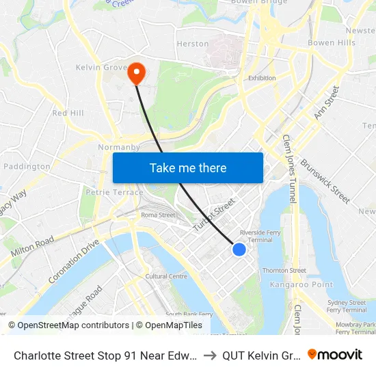 Charlotte Street Stop 91 Near Edward St to QUT Kelvin Grove map