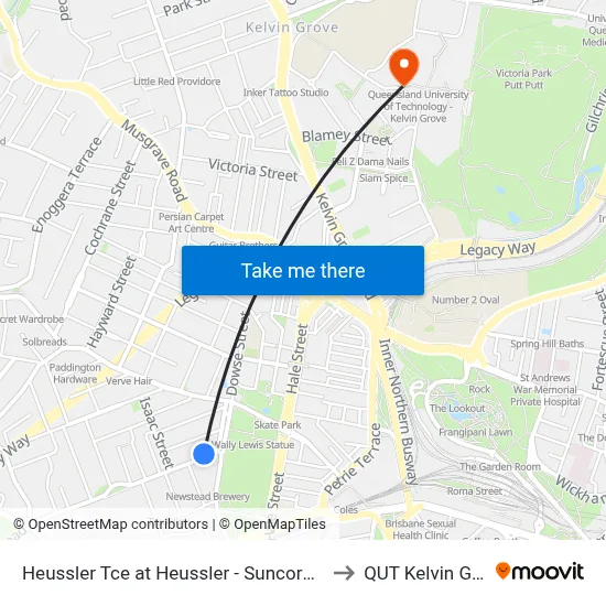 Heussler Tce at Heussler - Suncorp, Stop 5 to QUT Kelvin Grove map