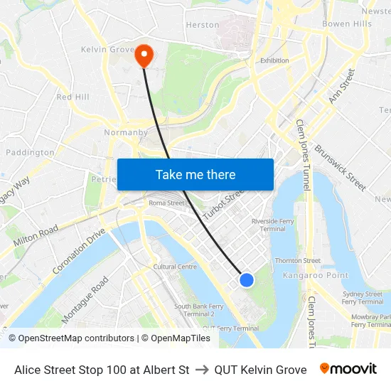Alice Street Stop 100 at Albert St to QUT Kelvin Grove map