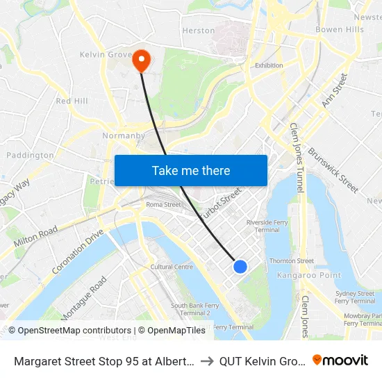 Margaret Street Stop 95 at Albert St to QUT Kelvin Grove map