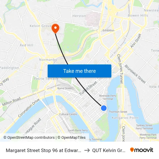 Margaret Street Stop 96 at Edward St to QUT Kelvin Grove map