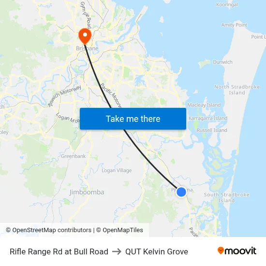 Rifle Range Rd at Bull Road to QUT Kelvin Grove map