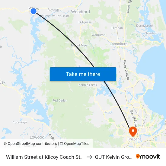 William Street at Kilcoy Coach Stop to QUT Kelvin Grove map