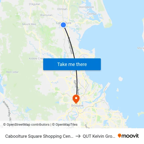 Caboolture Square Shopping Centre to QUT Kelvin Grove map