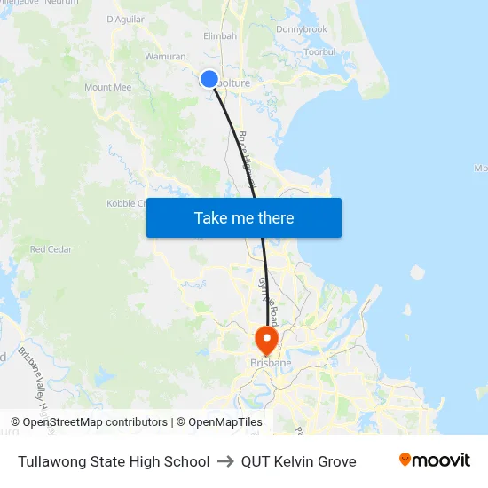 Tullawong State High School to QUT Kelvin Grove map