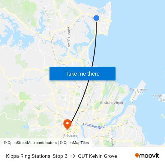 Kippa-Ring Stations, Stop B to QUT Kelvin Grove map