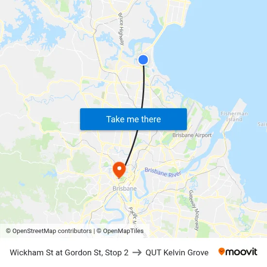 Wickham St at Gordon St, Stop 2 to QUT Kelvin Grove map