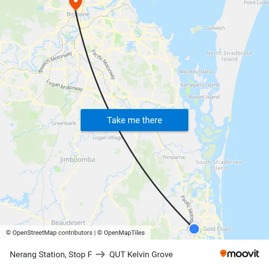 Nerang Station, Stop F to QUT Kelvin Grove map