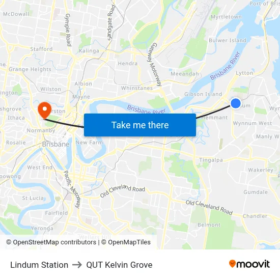 Lindum Station to QUT Kelvin Grove map