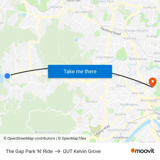 The Gap Park 'N' Ride to QUT Kelvin Grove map