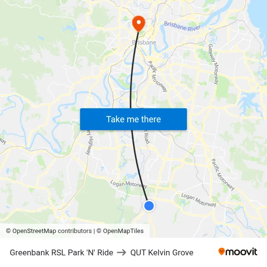 Greenbank RSL Park 'N' Ride to QUT Kelvin Grove map