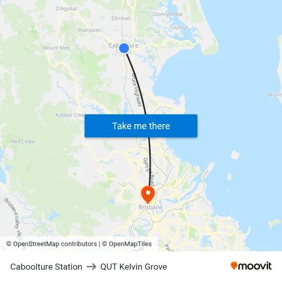 Caboolture Station to QUT Kelvin Grove map