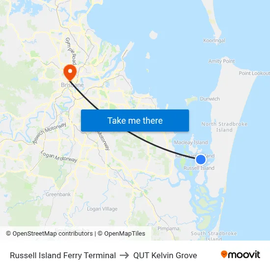 Russell Island Ferry Terminal to QUT Kelvin Grove map