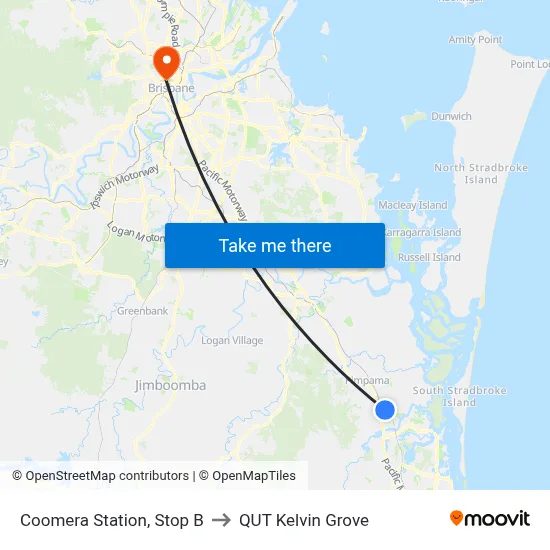 Coomera Station, Stop B to QUT Kelvin Grove map
