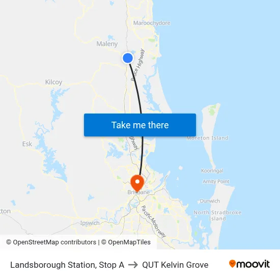 Landsborough Station, Stop A to QUT Kelvin Grove map