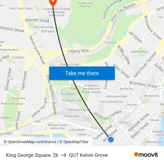 King George Square, 2b to QUT Kelvin Grove map