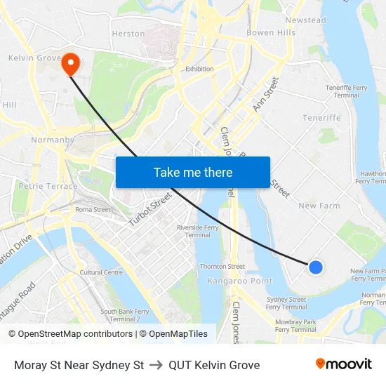 Moray St Near Sydney St to QUT Kelvin Grove map