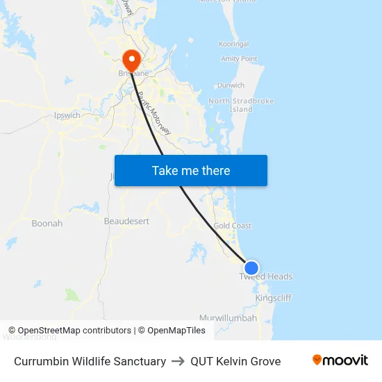 Currumbin Wildlife Sanctuary to QUT Kelvin Grove map