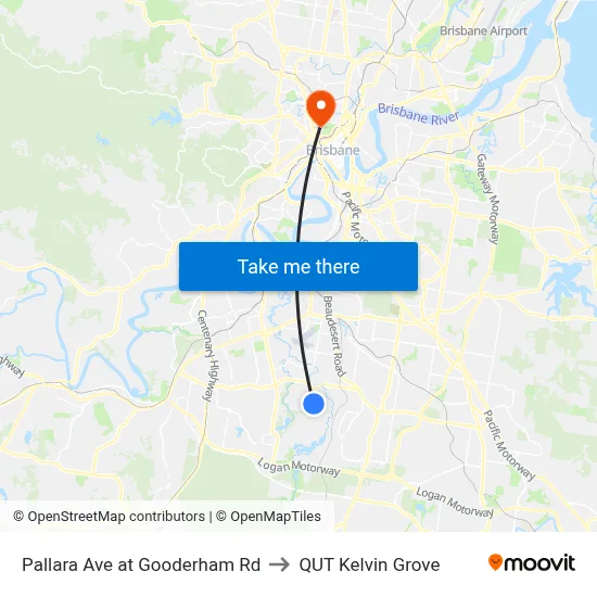 Pallara Ave at Gooderham Rd to QUT Kelvin Grove map