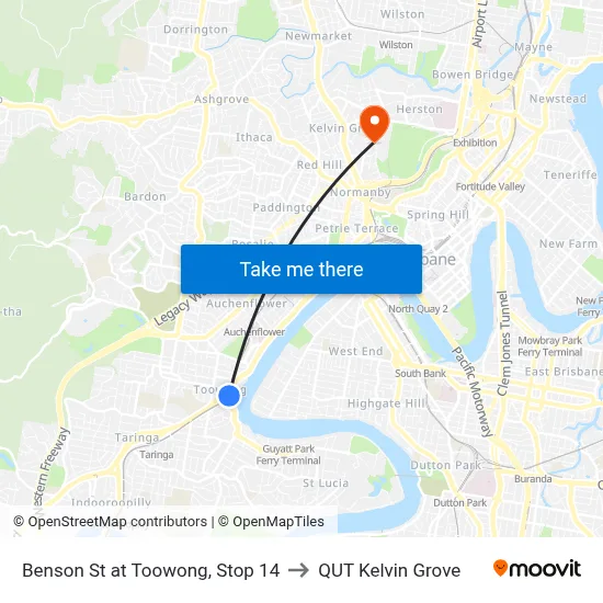 Benson St at Toowong, Stop 14 to QUT Kelvin Grove map