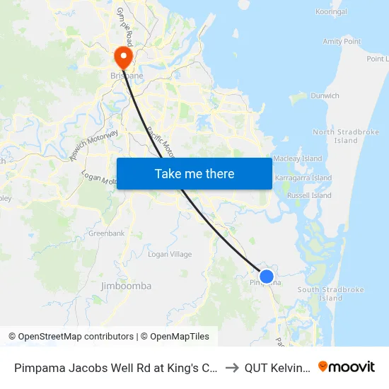 Pimpama Jacobs Well Rd at King's Christian College to QUT Kelvin Grove map