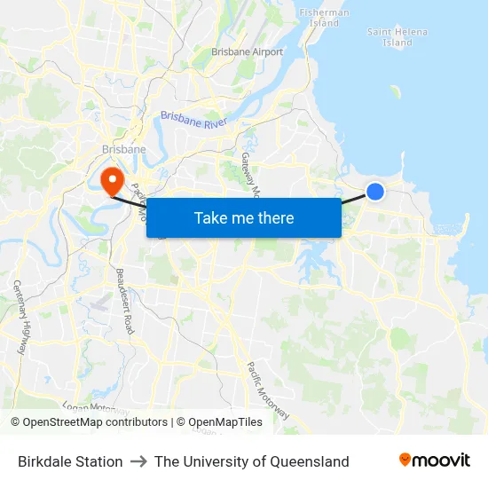 Birkdale Station to The University of Queensland map