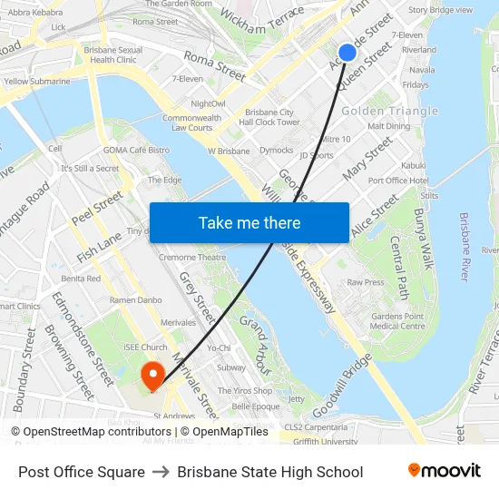 Post Office Square to Brisbane State High School map