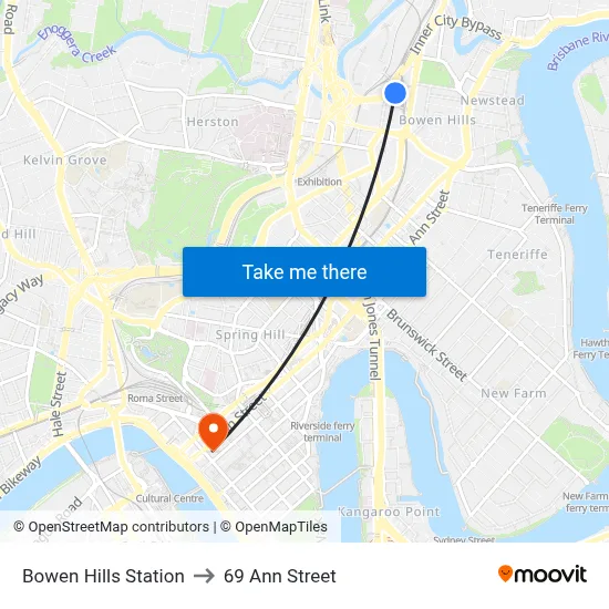 Bowen Hills Station to 69 Ann Street map