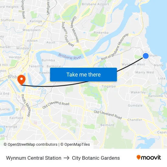Wynnum Central Station to City Botanic Gardens map