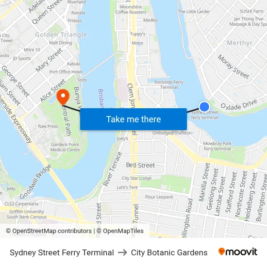 Sydney Street Ferry Terminal to City Botanic Gardens map