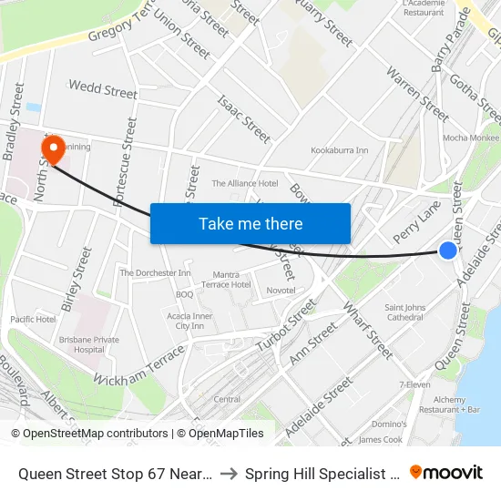 Queen Street Stop 67 Near Ann St (Orient) to Spring Hill Specialist Day Hospital map