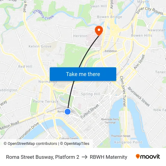 Roma Street Busway, Platform 2 to RBWH Maternity map