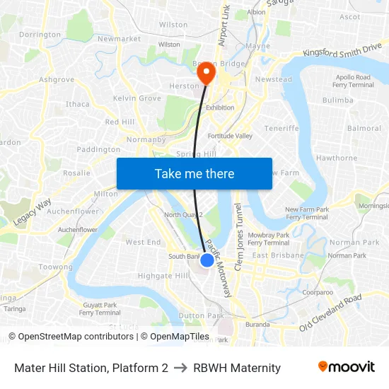 Mater Hill Station, Platform 2 to RBWH Maternity map