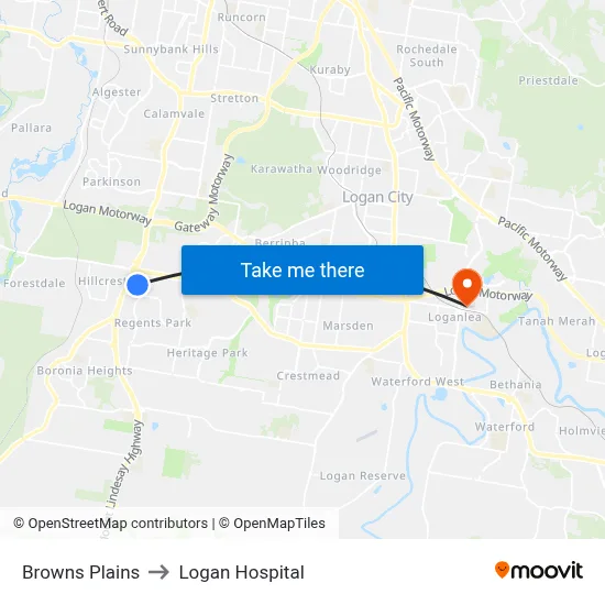 Browns Plains to Logan Hospital map