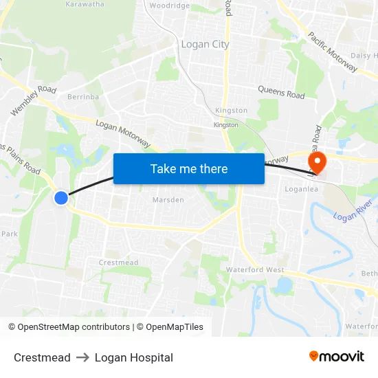 Crestmead to Logan Hospital map