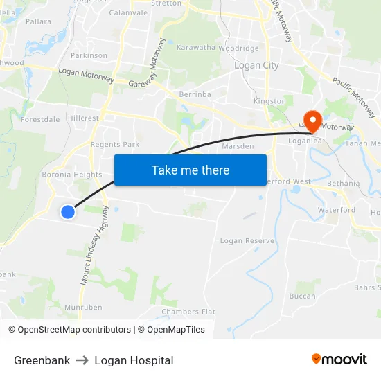 Greenbank to Logan Hospital map