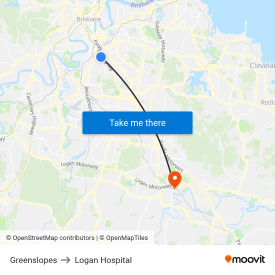 Greenslopes to Logan Hospital map
