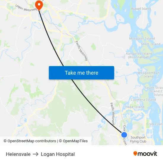 Helensvale to Logan Hospital map