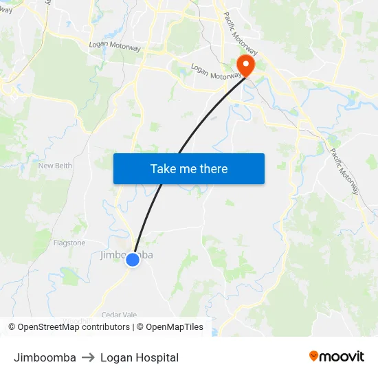 Jimboomba to Logan Hospital map