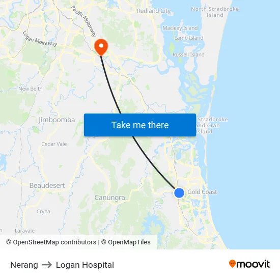 Nerang to Logan Hospital map